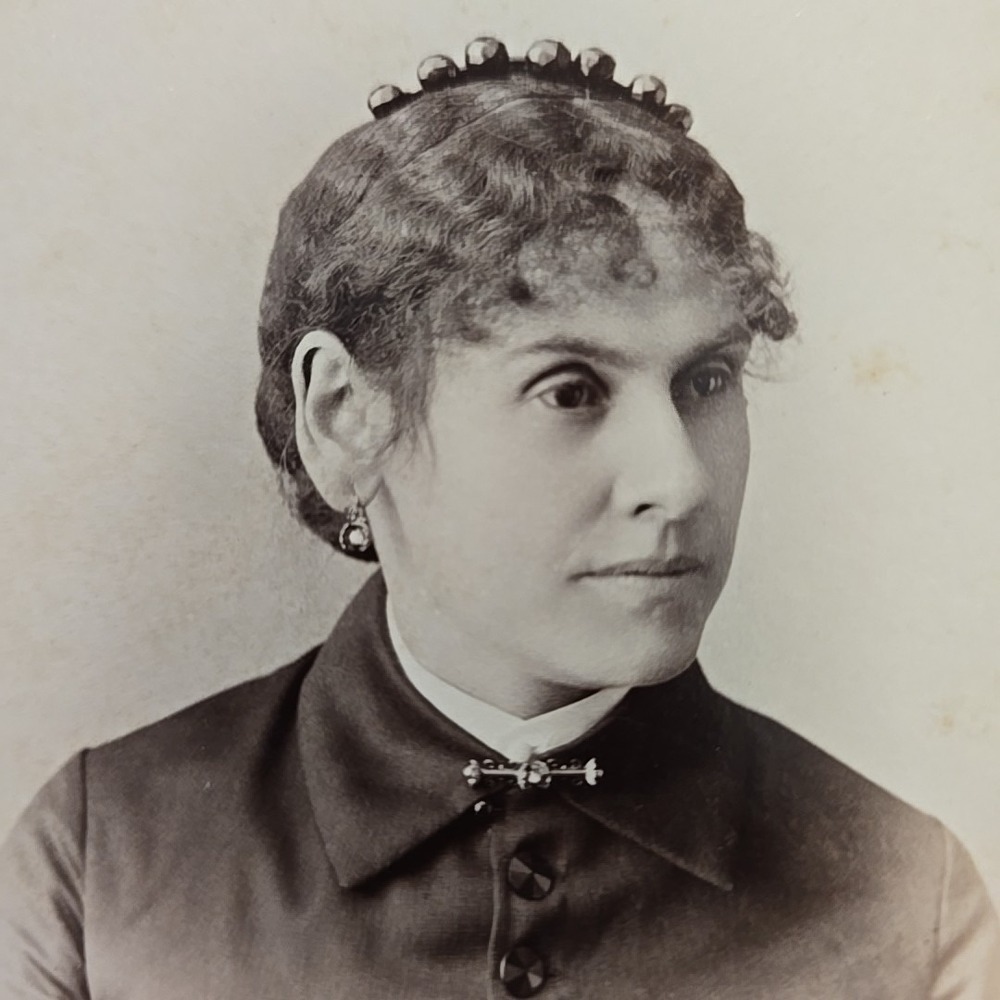 1880s Cabinet Card Pretty Woman, Jet Ball-Topped Hair Comb Pontiac MI Flower
